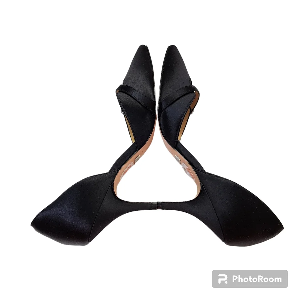 Bagley Mischka Bryon heels dress black fabric crystal decor leather sz 8.5 🎉HP - Picture 11 of 16